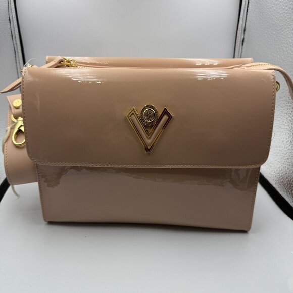 Orlandi Valentino Beige Patent Leather Crossbody Bag New With Tags